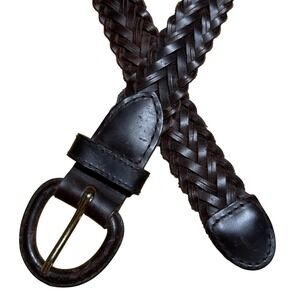 Braided Oil Tanned Cowhide Belt Dark Brown Size 34-35 1.125" Wide